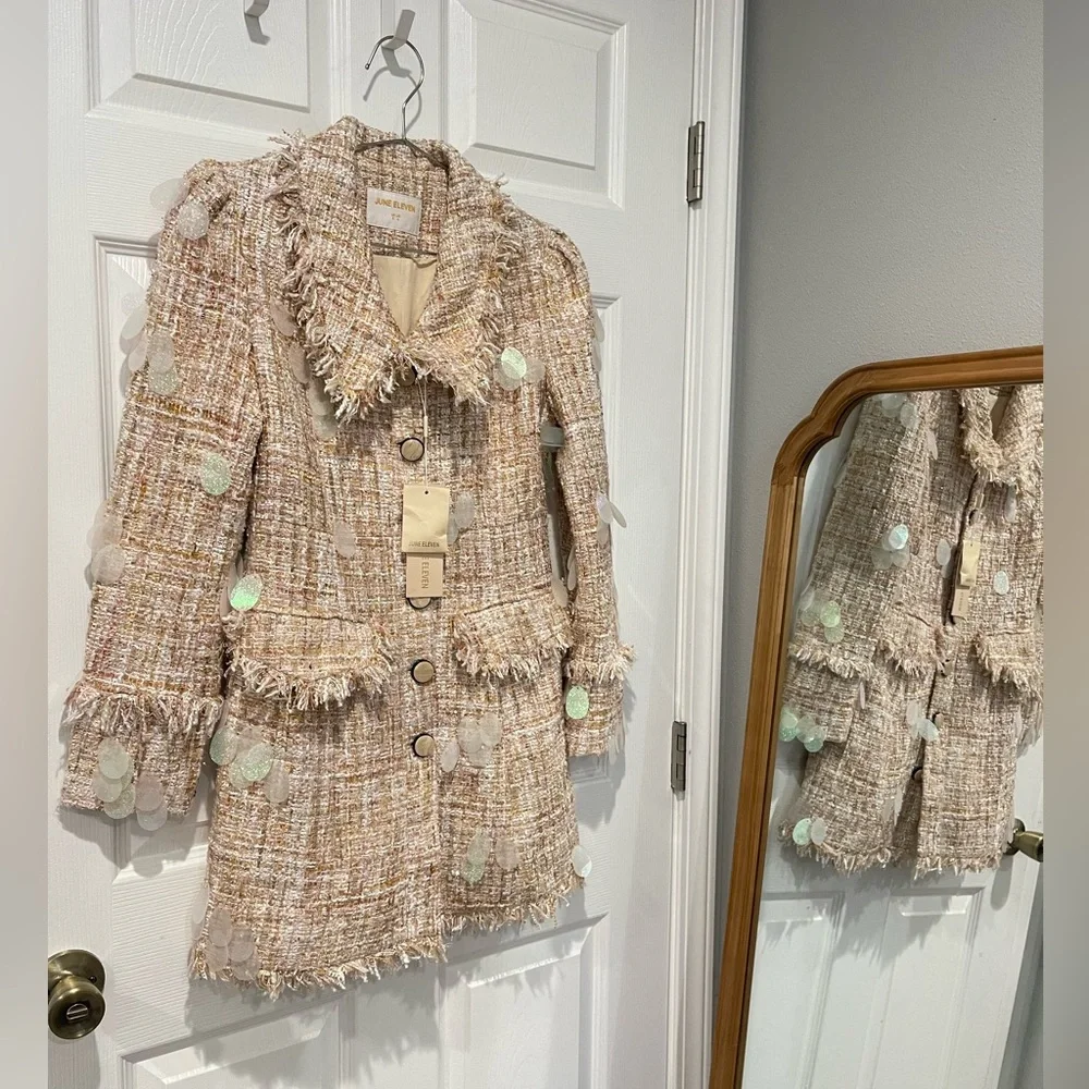 June Eleven Tweed Blazer Dress with Fringe Details - Picture 4 of 11